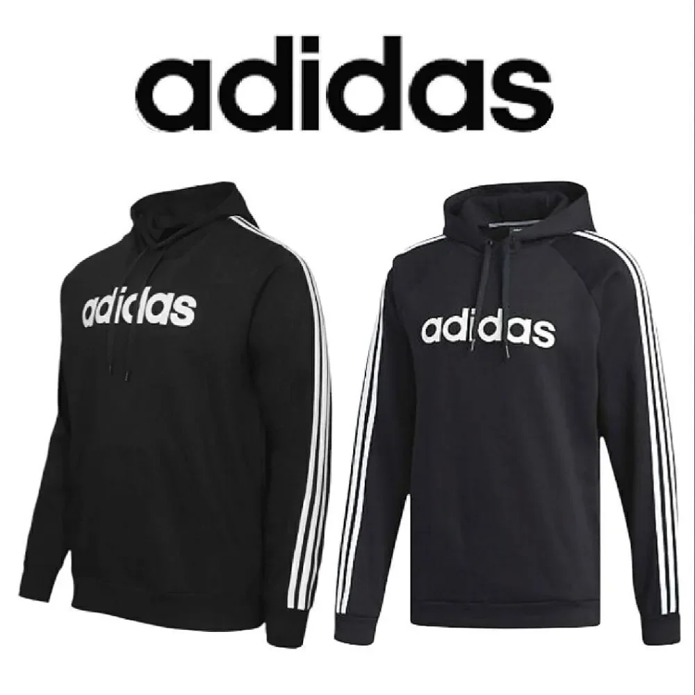 ADIDAS Black White Essentials Three Stripes Logo‎ Pullover Hoodie Men's XXL